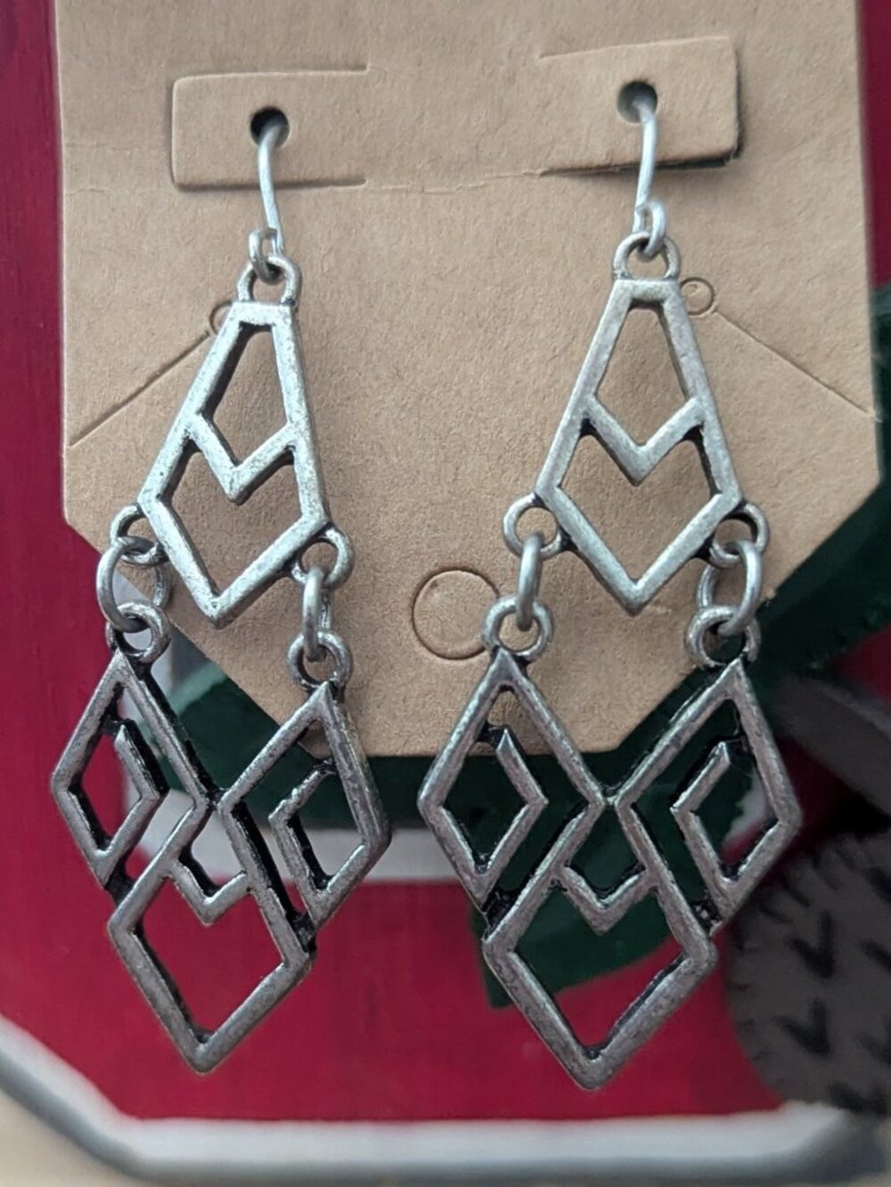 3/$4 for $10 Silver Tone Geometric Dangle Earrings | Boho Modern Earrings - Picture 4 of 4